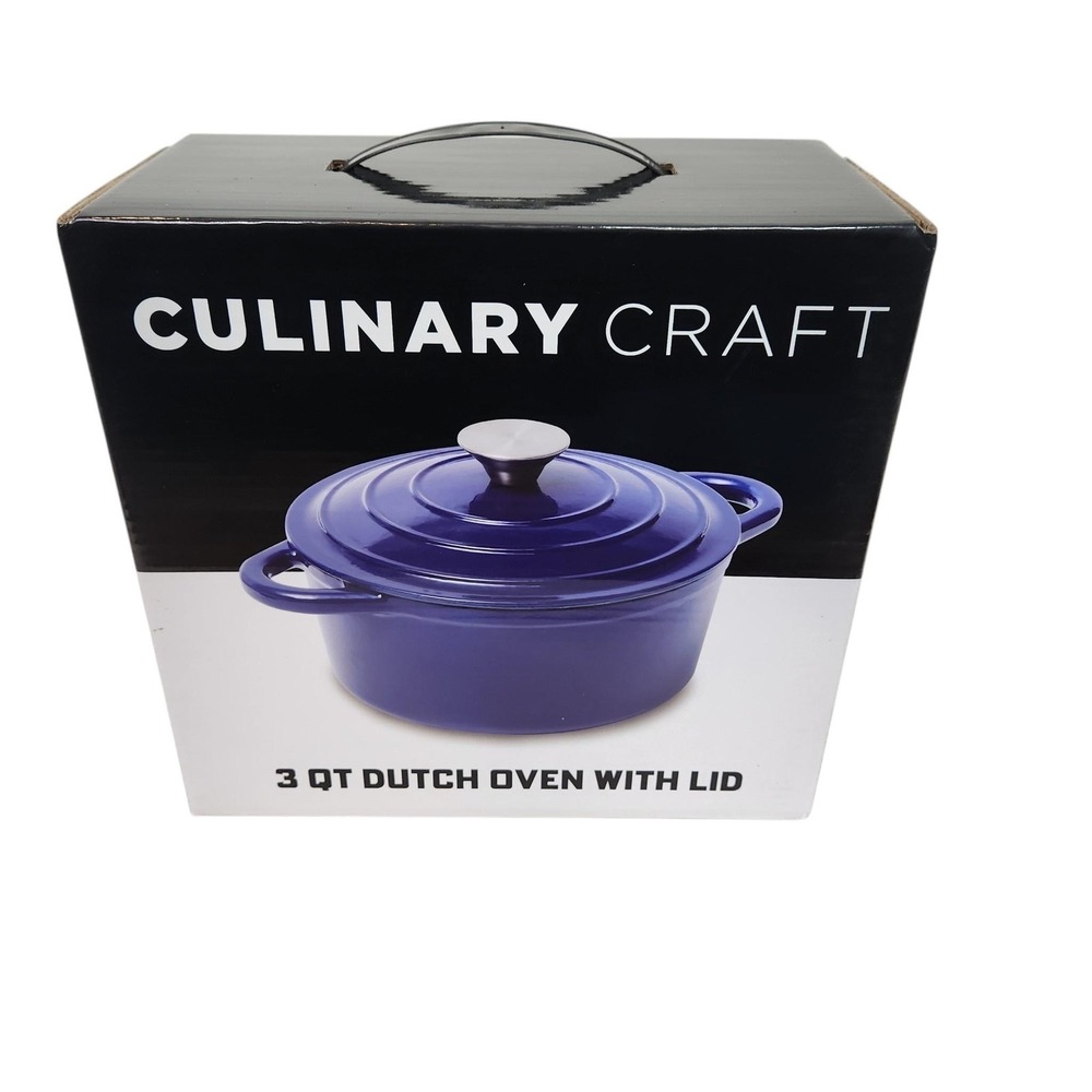 Culinary Craft 3 Qt Dutch Oven With Lid Blue Cast Iron New Casserole Pan Kitchen